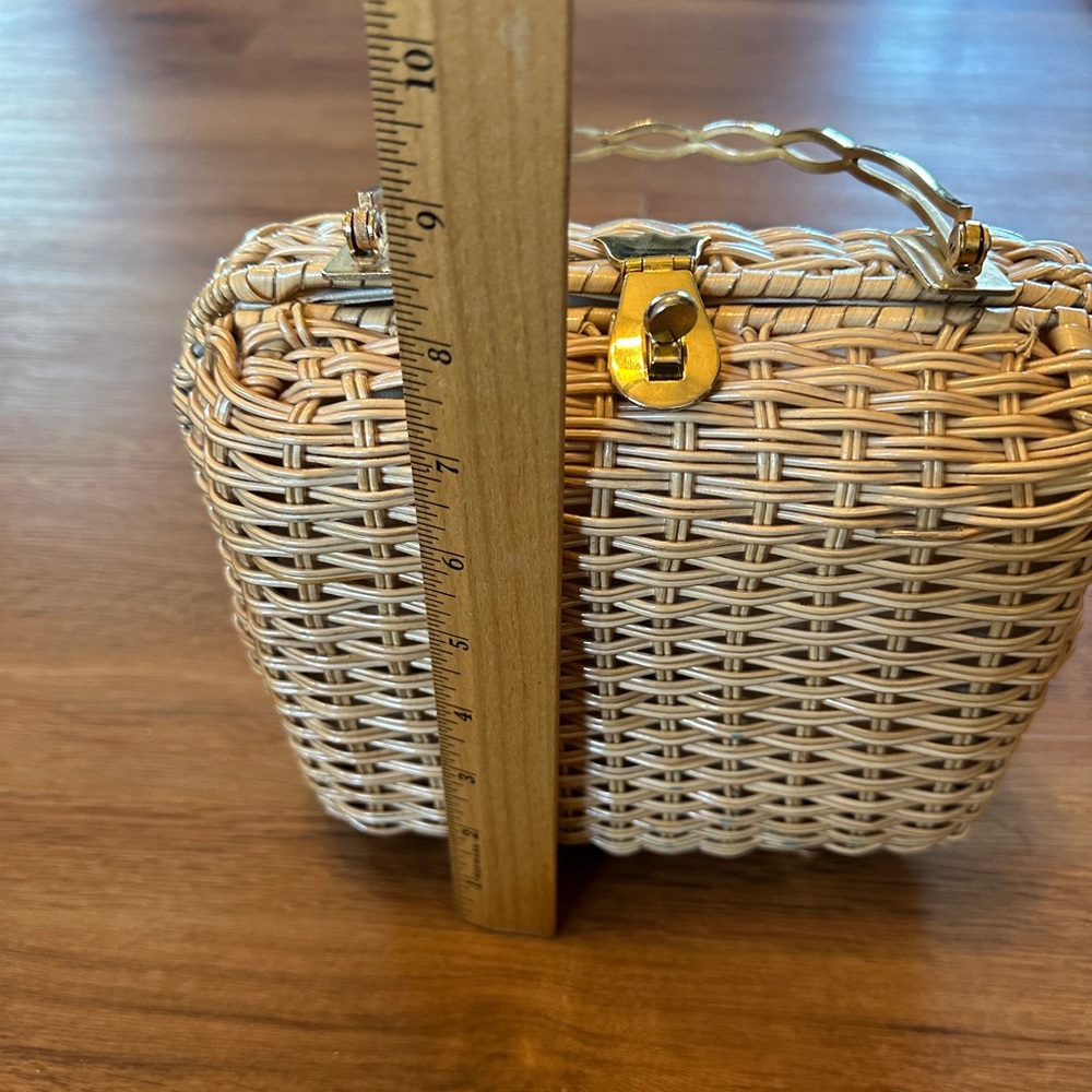 Woven Mini Handbag in Natural Rattan with Gold Hardware - Picture 8 of 13